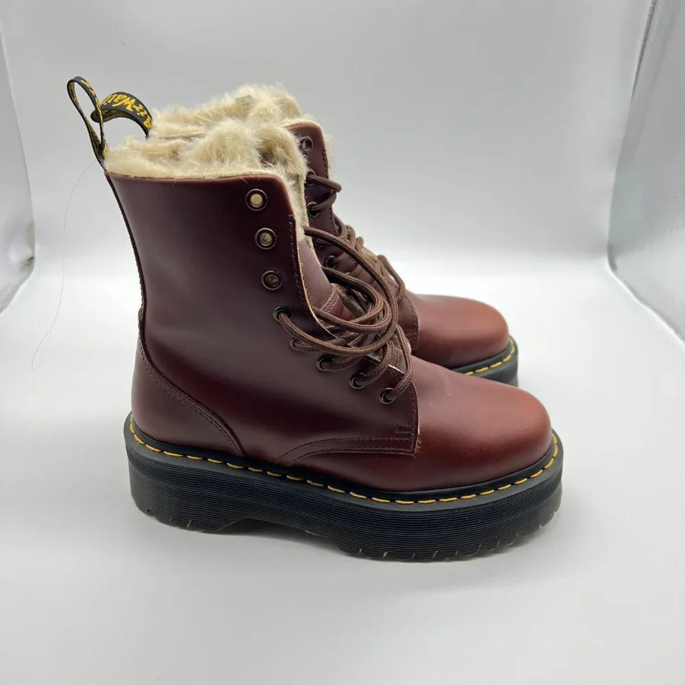Dr Doc Martens JADON FL Leather Faux Fur Lined Platform Boots Brown sz 7